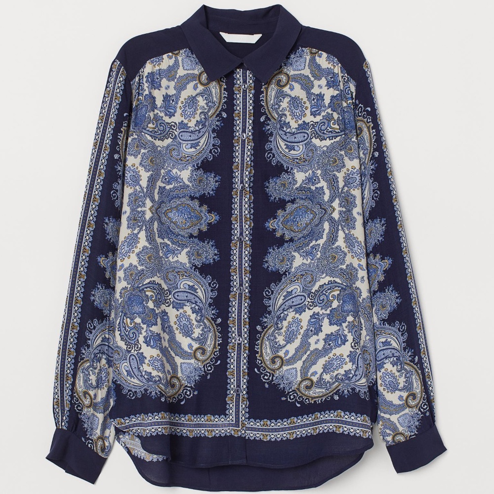 H&M Blue Paisley Pattered Blouse